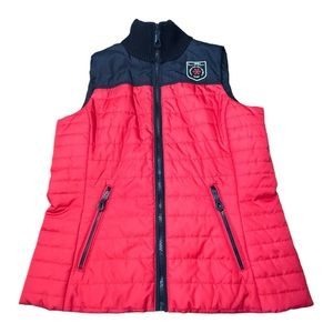 Lauren Ralph Lauren Active Full Zip Puffer Vest Red Black Lambswool Women’s Sz M